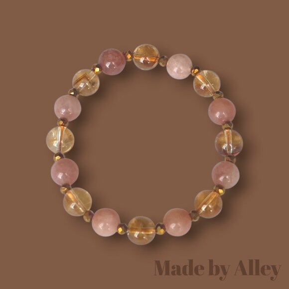 Handmade Natural Citrine and Natural Sunstone 8mm Beaded Bracelet - Picture 1 of 5